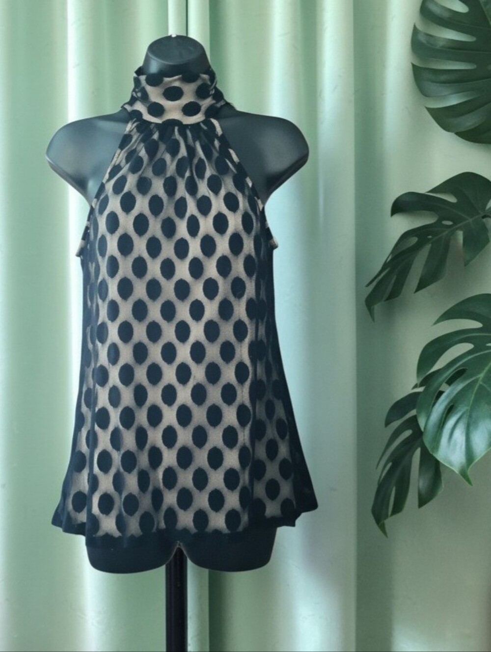 Charlotte Russe Sleeveless Black Polka Dot Lined Top Women's Size M Black/Beige